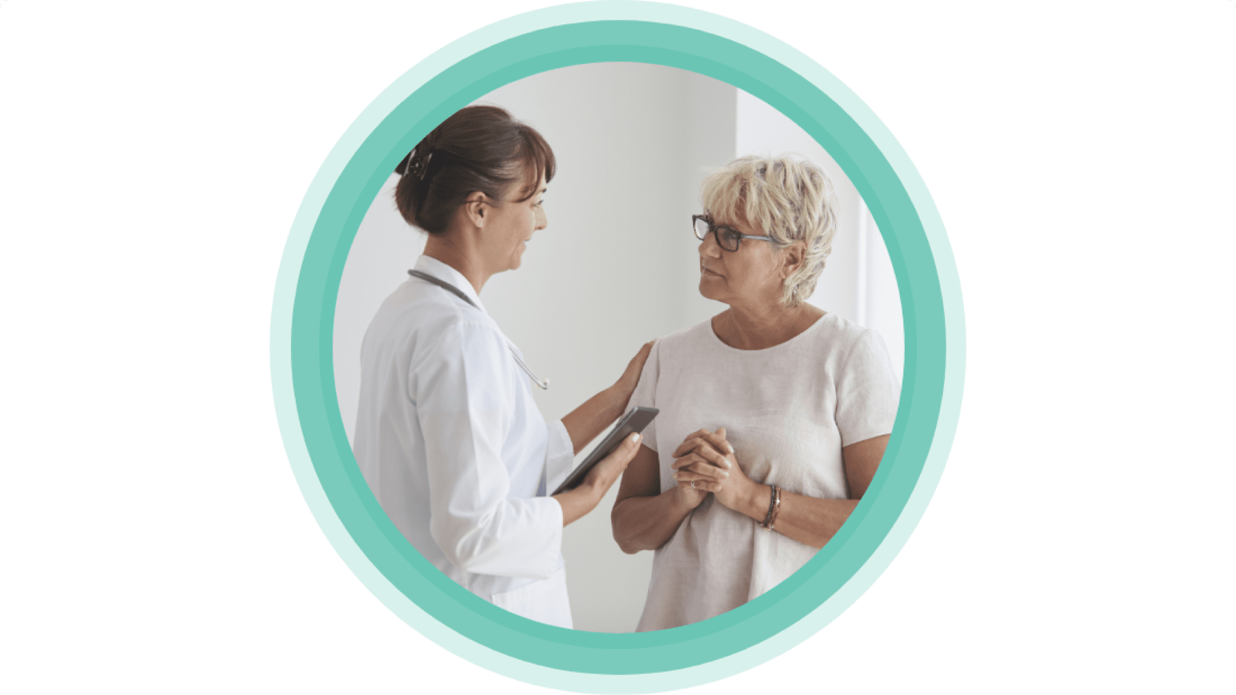 Lékař mluvící a uklidňující pacienta, lékařka, pacientka, promluvte si se svým lékařem, podpůrná diagnóza, Act4GPP